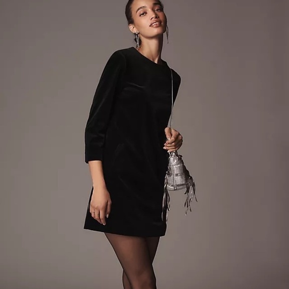 Theory Black Polkadot Mini Velvet Dress - Picture 1 of 8